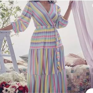 Eloquii Pastel Rainbow Tiered Maxi Dress